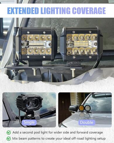 Universal Ditch Light Bracket Extension, Dual Pod Light Mount No Drill Aluminum Hood Mount Bracket Compatible with Truck SUV UTV ATV in Kuwait