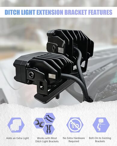 Universal Ditch Light Bracket Extension, Dual Pod Light Mount No Drill Aluminum Hood Mount Bracket Compatible with Truck SUV UTV ATV in Kuwait