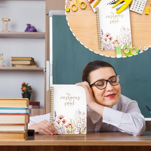 JMICTUB دفتر ملاحظات حلزوني مسيحي زهري 5.5x8.3، يستعيد مجلة آية الكتاب المقدس روحي، هدايا مسيحية للنساء، مزمور 23: 3 غلاف فني ديني مبطن بمجلة دفتر ملاحظات in Kuwait