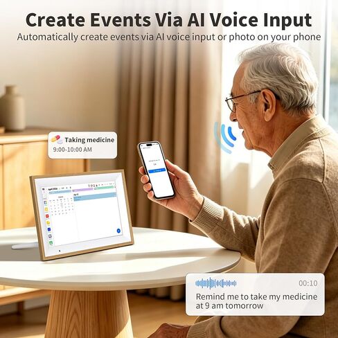 تقويم رقمي، تقويم إلكتروني مقاس 10.1 بوصة لجداول العائلة، مخطط عائلي تفاعلي ذكي بشاشة تعمل باللمس مع مخطط مهام، مخطط وجبات، عرض الصور وقائمة المهام (لون الخشب الحبيبي) in Kuwait