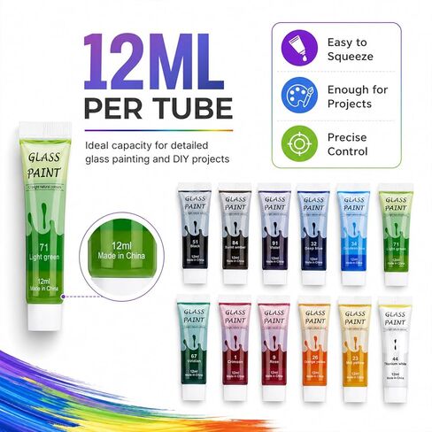 Acrylic Glass Paint Kit Transparent Stained Glass Paint for Wine Glass Window Ceramic Bottle Non-Toxic Waterproof Acrylic Enamel Painting Set for Adults Beginners(12 Colors / 5.04 Oz) in Saudi Arabia