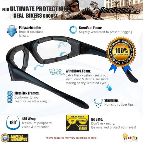 نظارات ليلية للدراجات النارية من Bikersshades بعدسات شفافة مبطنة بالفوم للرجال والنساء in Kuwait