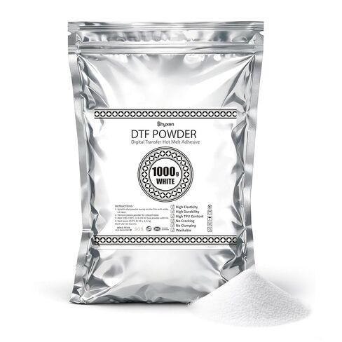 مسحوق DTF أبيض 1000 جرام، لاصق ممتاز يذوب بالحرارة للطباعة الرقمية DTF، متوسط ​​الدقة 80-200 ميكرومتر، التصاق قوي، لمسة نهائية ناعمة لجميع الأقمشة in Kuwait
