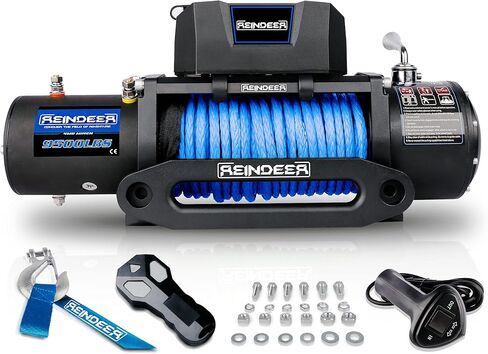 REINDEER 12V Electric Winch 13000lb Load Capacity Multi-Purpose Winch Heavy Duty with Synthetic Rope Hawse Fairlead Waterproof Wireless Handheld Remotes in Saudi Arabia