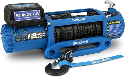 REINDEER 12V Electric Winch 13000lb Load Capacity Multi-Purpose Winch Heavy Duty with Synthetic Rope Hawse Fairlead Waterproof Wireless Handheld Remotes in Saudi Arabia