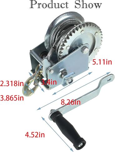 1600lbs Hand Crank Winch Cable Gear Winch with Hook, Two-Way Adjustable Boat Trailer Winch with 10m 32ft Steel Cable, Fit for Boat, Trailer in Kuwait