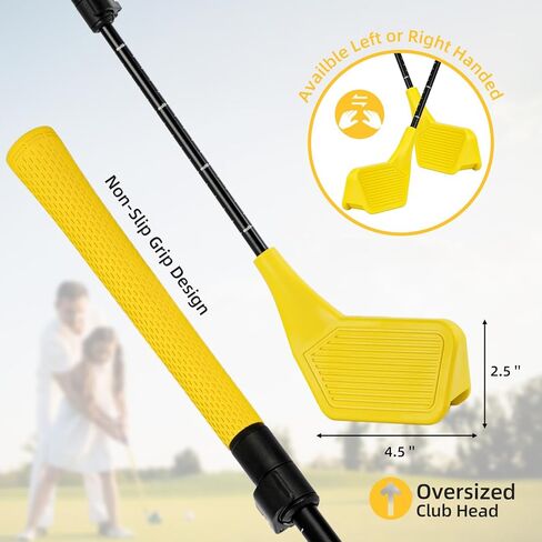 Kids Toy Golf Set, Left and Right Handed Upgraded Set Adjustable Telescopic Height for Play or Training, Includes 2 Balls, Hit Golf Balls on Grass, Parks, Yards, Yellow in Saudi Arabia