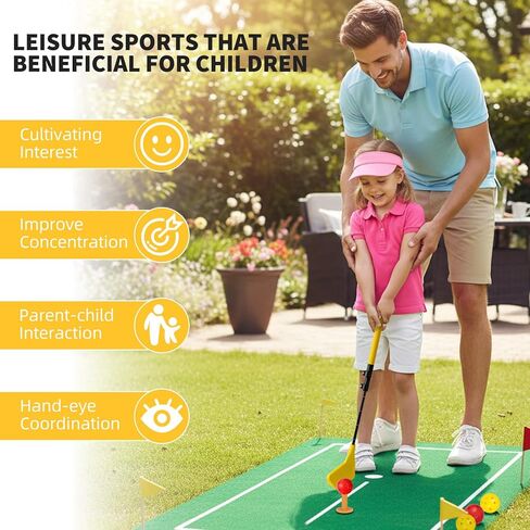 Kids Toy Golf Set, Left and Right Handed Upgraded Set Adjustable Telescopic Height for Play or Training, Includes 2 Balls, Hit Golf Balls on Grass, Parks, Yards, Yellow in Saudi Arabia