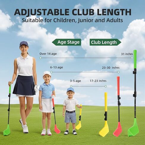 Kids Toy Golf Set, Left/Right Handed 17-31 inches Set Adjustable Telescopic Height Upgraded Have Two Balls, Indoor Living Room Outdoor Sport Toy for Kids Ages 3+, Green in Saudi Arabia
