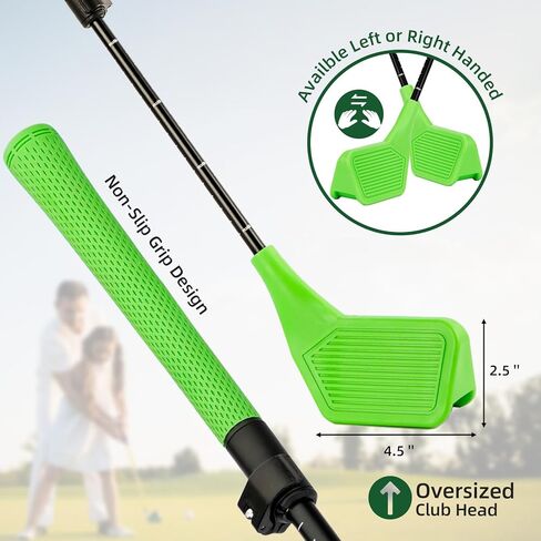 Kids Toy Golf Set, Left/Right Handed 17-31 inches Set Adjustable Telescopic Height Upgraded Have Two Balls, Indoor Living Room Outdoor Sport Toy for Kids Ages 3+, Green in Saudi Arabia