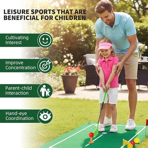 Kids Toy Golf Set, Left/Right Handed 17-31 inches Set Adjustable Telescopic Height Upgraded Have Two Balls, Indoor Living Room Outdoor Sport Toy for Kids Ages 3+, Green in Saudi Arabia