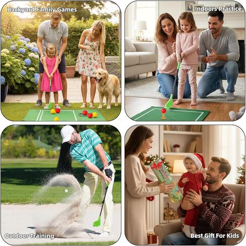 Kids Toy Golf Set, Left/Right Handed 17-31 inches Set Adjustable Telescopic Height Upgraded Have Two Balls, Indoor Living Room Outdoor Sport Toy for Kids Ages 3+, Green in Saudi Arabia