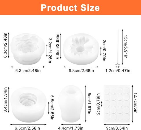 Flower Candle Resin Mold, 4 PCS Scented Candles Flower Silicone Molds, 3D Floral Silicone Molds with Wicks and Adhesive Stickers for Candle Soap Chocolate Home Decor, DIY Craft Supplies in Saudi Arabia