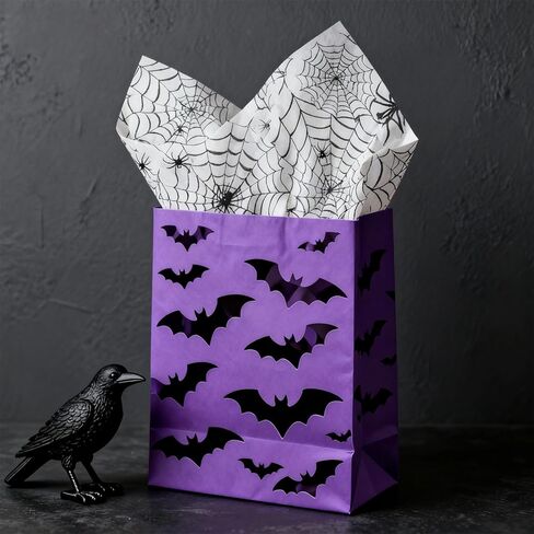 Adurself 120 Sheets Halloween Tissue Paper 14"X20" Black Orange Wrapping Paper with Ghost Pumpkin Bat Spider Pattern Art Packing for Halloween Birthday Party Gift Bag DIY Crafts (6 Patterns) in Saudi Arabia