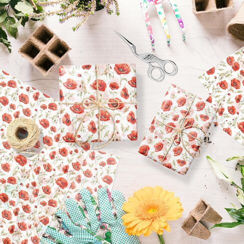 100 Sheets Watercolor Red Poppy Flower Tissue Paper, Wild Red Petals Black Stamens Blossom Art Wrapping Tissue Paper, 20 × 14 Inch Decorative Tissue Paper for Birthday Party, Wedding, Bridal Shower in Saudi Arabia