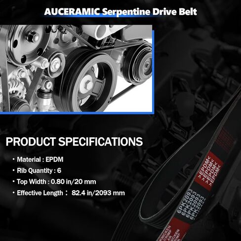 حزام محرك اعوج من AUCERAMIC K060824 مناسب 2012-2015 لسيارة Honda Civic 1.8L 2013-2015 لـ Acura ILX 2.0L L4 استبدال 6PK2093 31110R1AA01 31110R1AA21 in Kuwait