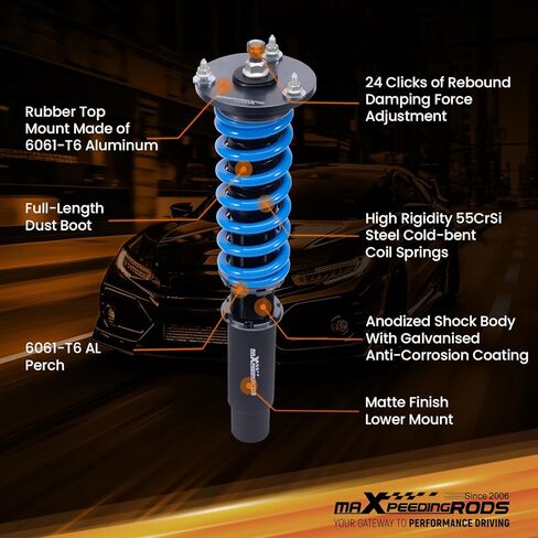maXpeedingrods Coilover for BMW X5 F15 AWD 2014-2018, for BMW X6 F16 AWD 2014-2018, 24 Levels Damper Adjustable Coilovers Suspension Kit, Height Adjustable T6 Upgraded Lowering Kits Blue in Kuwait