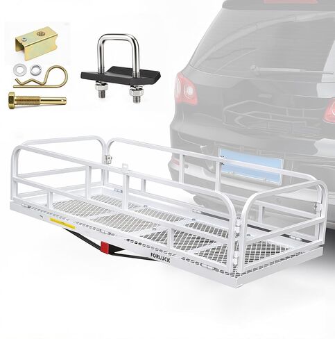 Forluck 60" x 24" x 14" Folding Hitch Mount Cargo Carrier, 500 lbs Capacity Heavy Duty Cargo Basket for SUV Truck RV, Steel Hitch Mounted Luggage Carrier Fits 2" Receiver with Stabilizer for Camping in Saudi Arabia