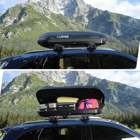 Garvee Rooftop Cargo Box Carrier, Dual-Side Opening Vehicle Hard-Shell Carriers, Roof Mount Travel Luggage Storage, 135 LBS Weight Capacity with Secure Straps&Keys, Black (11.5 Cubic) in Kuwait