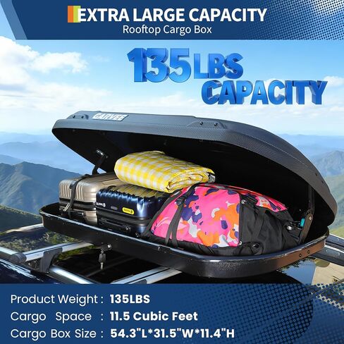 Garvee Rooftop Cargo Box Carrier, Dual-Side Opening Vehicle Hard-Shell Carriers, Roof Mount Travel Luggage Storage, 135 LBS Weight Capacity with Secure Straps&Keys, Black (11.5 Cubic) in Kuwait