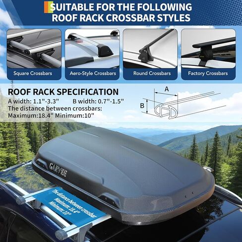 Garvee Rooftop Cargo Box Carrier, Dual-Side Opening Vehicle Hard-Shell Carriers, Roof Mount Travel Luggage Storage, 135 LBS Weight Capacity with Secure Straps&Keys, Black (11.5 Cubic) in Kuwait