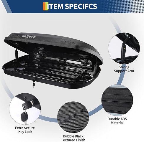 Garvee Rooftop Cargo Box Carrier, Dual-Side Opening Vehicle Hard-Shell Carriers, Roof Mount Travel Luggage Storage, 135 LBS Weight Capacity with Secure Straps&Keys, Black (11.5 Cubic) in Kuwait