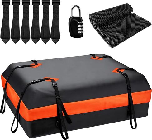 Premium Car Roof Bag, 20 Cubic Heavy Duty Cargo Carrier Bag for All Cars with/Without Rack, Waterproof Car Roof Cargo Carrier with Anti-Slip Mat, 6 Door Hooks, Luggage Lock in Saudi Arabia