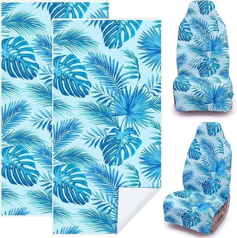 2 Pack Car Seat Towel Covers with Storage Bag Athletic Running Towel Washable Non Slip Sweat Bucket Seat Covers Protector for Car Outdoor Sport Activities(Tropical Leaves) in Saudi Arabia