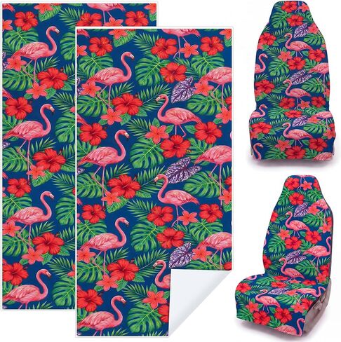 2 Pack Car Seat Towel Covers with Storage Bag Athletic Running Towel Washable Non Slip Sweat Bucket Seat Covers Protector for Car Outdoor Sport Activities(Tropical Leaves) in Saudi Arabia