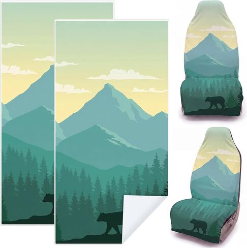 2 Pack Car Seat Towel Covers with Storage Bag Athletic Running Towel Washable Non Slip Sweat Bucket Seat Covers Protector for Car Outdoor Sport Activities(Tropical Leaves) in Saudi Arabia