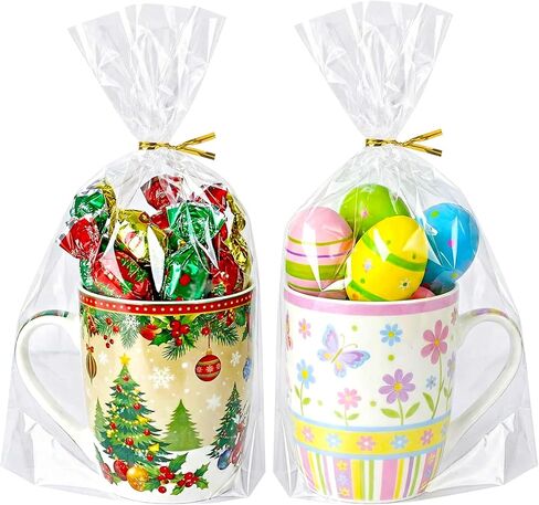 rebucas Cellophane Bags Flat Bottom Cookie Bags Cellophane Treat Bag with Twist Ties for Candy, Cookies, Popcorn, Small Gift Wrapping, 50 Pack 7x10 Inches, Clear in Saudi Arabia