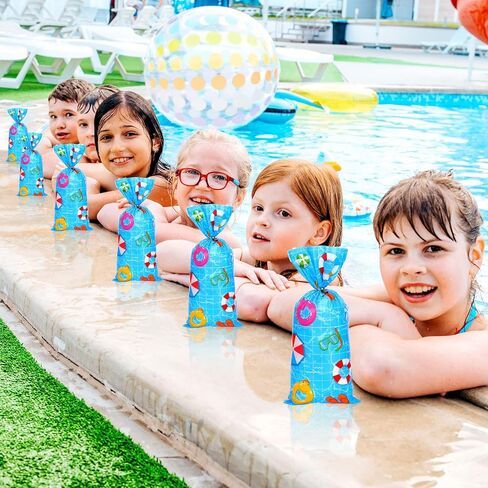 FYSUIMU 100 Pcs Summer Pool Party Cellophane Bags with Silver Twist Ties Beach Ball Plastic Goodie Candy Bag Cello Gift Bags for Hawaiian Pool Birthday Party Favors in Kuwait