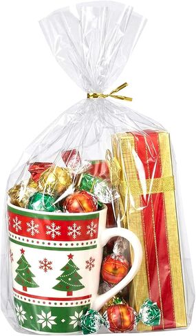 rebucas Cellophane Bags Flat Bottom Cookie Bags Cellophane Treat Bag with Twist Ties for Candy, Cookies, Popcorn, Small Gift Wrapping, 50 Pack 7x10 Inches, Clear in Saudi Arabia