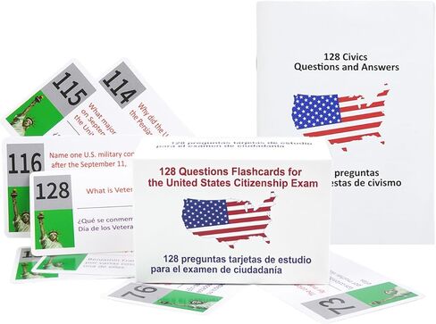 US Citizenship Flash Cards 2026 – Includes All 128 Civics Questions and Answers (English & Spanish) – Naturalization Study Guide & Tarjetas de ciudadania inglés y españ in Saudi Arabia