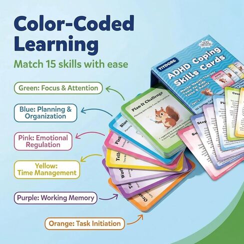 ADHD Coping Skills Cards - 165 ADHD Executive Functioning Strategy Cards Mental Health Therapy Tools for Kids, Teens & Adults in Saudi Arabia