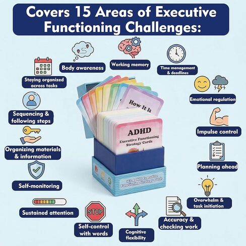 ADHD Coping Skills Cards - 165 ADHD Executive Functioning Strategy Cards Mental Health Therapy Tools for Kids, Teens & Adults in Saudi Arabia