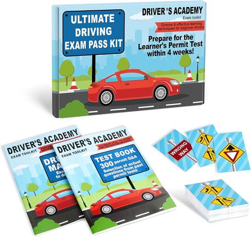 Driver's Academy Exam Toolkit Driving Exam Pass Kit Includes Driver's Manual, Test Book and 60 Double-Sided Road Signs Flashcards for Drivers License Test Prep Teens Boys Girls New Drivers Gift in Kuwait