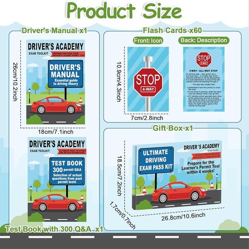 Driver's Academy Exam Toolkit Driving Exam Pass Kit Includes Driver's Manual, Test Book and 60 Double-Sided Road Signs Flashcards for Drivers License Test Prep Teens Boys Girls New Drivers Gift in Kuwait