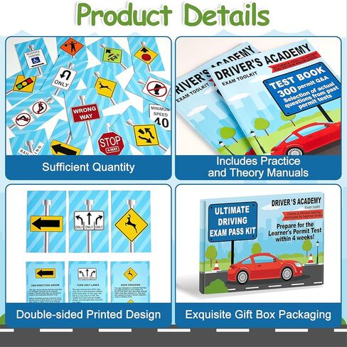 Driver's Academy Exam Toolkit Driving Exam Pass Kit Includes Driver's Manual, Test Book and 60 Double-Sided Road Signs Flashcards for Drivers License Test Prep Teens Boys Girls New Drivers Gift in Kuwait