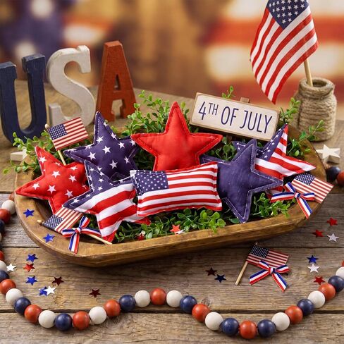 Novabright 7 Pcs 4th of July Vintage Fabric Hanging Ornaments 4th of July 250th Anniversary Star Bowl Filler Patriotic Red White Blue Star Decorations for Independence Day Home Decoration DIY Craft in Saudi Arabia