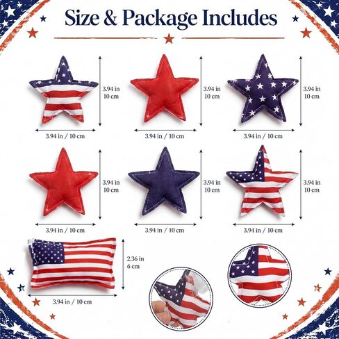 Novabright 7 Pcs 4th of July Vintage Fabric Hanging Ornaments 4th of July 250th Anniversary Star Bowl Filler Patriotic Red White Blue Star Decorations for Independence Day Home Decoration DIY Craft in Saudi Arabia