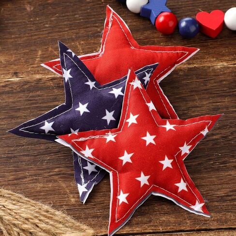 Novabright 7 Pcs 4th of July Vintage Fabric Hanging Ornaments 4th of July 250th Anniversary Star Bowl Filler Patriotic Red White Blue Star Decorations for Independence Day Home Decoration DIY Craft in Saudi Arabia