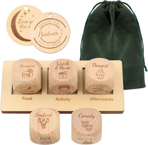 5-Piece Decision Maker Dice Set - Fun Wooden Dice for Couples, Adults, Date Nights, and Breaking Ties for Anniversaries, Valentines, Weddings & Game Nights(Color:Wood) in Saudi Arabia