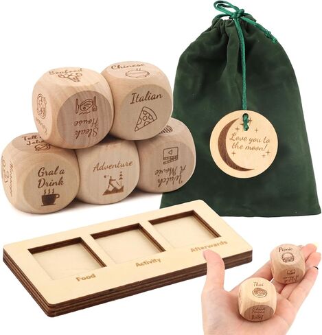 5-Piece Decision Maker Dice Set - Fun Wooden Dice for Couples, Adults, Date Nights, and Breaking Ties for Anniversaries, Valentines, Weddings & Game Nights(Color:Wood) in Saudi Arabia