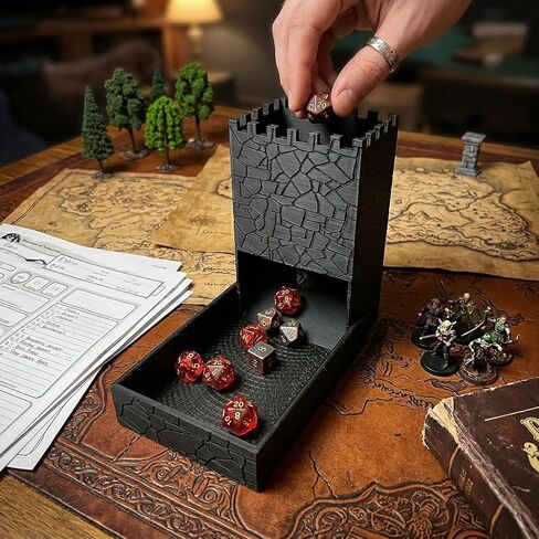 Portable Collapsible Dice Tower - Black Castle Design, Compact Phone-Sized Foldable Dice Roller for Tabletop RPG and Board Games in Saudi Arabia