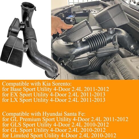 281402P200 أنبوب خرطوم مدخل منظف هواء المحرك متوافق مع Kia Sorento 2.4L 2011-2013، مناسب لسيارة Hyundai Santa Fe 2.4L 2010-2012، استبدال خرطوم السحب المتانة 28140-2P200 in Kuwait