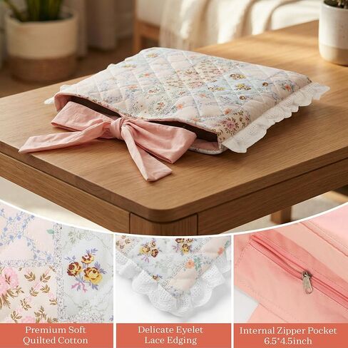 Vintage Spliced Floral Quilted Bible Cover for Women – Fits Standard Size Bibles Padded Protector Washable Cotton Case with Elegant Lace Trim & Bow Handle– Includes Interior Zipper Pocket in Saudi Arabia