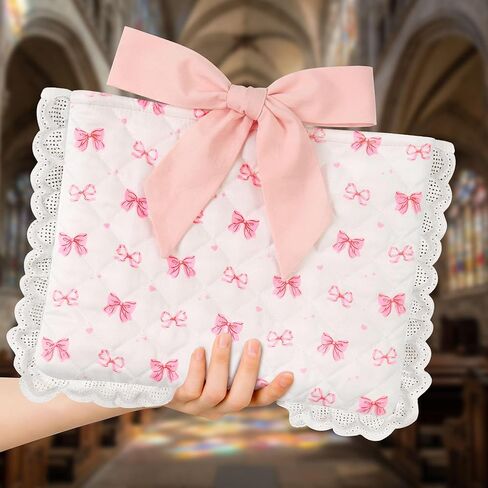 Vintage Spliced Floral Quilted Bible Cover for Women – Fits Standard Size Bibles Padded Protector Washable Cotton Case with Elegant Lace Trim & Bow Handle– Includes Interior Zipper Pocket in Saudi Arabia
