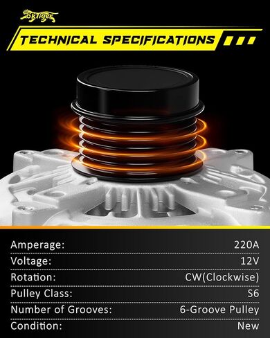 مولد كهربائي مطور Oktiger 220A لسيارة جيب جراند شيروكي 2011-2021 3.6L، لسيارة دودج تشارجر 2011-2021، دورانجو 2011-2015 2017-2022، لذاكرة الوصول العشوائي، V6 12V 220A في اتجاه عقارب الساعة 6-Groove Clutch Pulley، OE 56029649AA in Kuwait