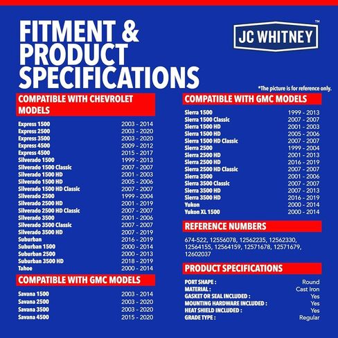 JC Whitney JFBAJCWEMD00041 طقم مشعب العادم الأيسر - متوافق مع شيفروليه سيلفرادو 1500 99-13، سيلفرادو 2500 99-04، سيلفرادو 3500 01-06، جي إم سي سييرا 1500 99-13 - 4.8L 5.3L 6.0L 6.2L Cyl.8 in Kuwait